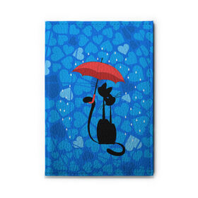 Обложка для автодокументов с принтом Под зонтом в Кировске, натуральная кожа |  размер 19,9*13 см; внутри 4 больших “конверта” для документов и один маленький отдел — туда идеально встанут права | дождь | кот | кошка | любовь | под зонтом | сердца