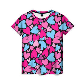 Женская футболка 3D с принтом Сердца в Кировске, 100% полиэфир ( синтетическое хлопкоподобное полотно) | прямой крой, круглый вырез горловины, длина до линии бедер | любовь | орнамент | сердца