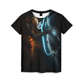 Женская футболка 3D с принтом Razor and shadow fiend в Кировске, 100% полиэфир ( синтетическое хлопкоподобное полотно) | прямой крой, круглый вырез горловины, длина до линии бедер | dota 2 | razor | shadow fiend | дота 2