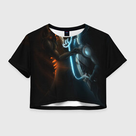 Женская футболка 3D укороченная с принтом Razor and shadow fiend в Кировске, 100% полиэстер | круглая горловина, длина футболки до линии талии, рукава с отворотами | dota 2 | razor | shadow fiend | дота 2