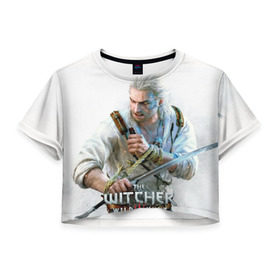 Женская футболка 3D укороченная с принтом Witcher в Кировске, 100% полиэстер | круглая горловина, длина футболки до линии талии, рукава с отворотами | ведьмак