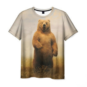 Мужская футболка 3D с принтом Медведь в поле в Кировске, 100% полиэфир | прямой крой, круглый вырез горловины, длина до линии бедер | bear | медведь | одуванчики | русский медведь в чистом русском поле мечта патриотаполе | сено