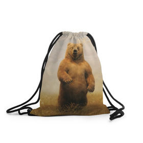 Рюкзак-мешок 3D с принтом Медведь в поле в Кировске, 100% полиэстер | плотность ткани — 200 г/м2, размер — 35 х 45 см; лямки — толстые шнурки, застежка на шнуровке, без карманов и подкладки | bear | медведь | одуванчики | русский медведь в чистом русском поле мечта патриотаполе | сено