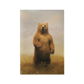 Обложка для паспорта матовая кожа с принтом Медведь в поле в Кировске, натуральная матовая кожа | размер 19,3 х 13,7 см; прозрачные пластиковые крепления | bear | медведь | одуванчики | русский медведь в чистом русском поле мечта патриотаполе | сено