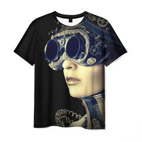 Мужская футболка 3D с принтом Девушка steampunk в Кировске, 100% полиэфир | прямой крой, круглый вырез горловины, длина до линии бедер | девушка steampunk | киберпанк | кожа | очки | шляпа