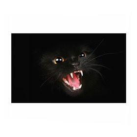 Бумага для упаковки 3D с принтом Черный кот в Кировске, пластик и полированная сталь | круглая форма, металлическое крепление в виде кольца | Тематика изображения на принте: глаза | клыки | хищник | черный кон