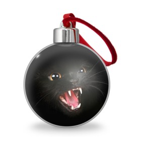 Ёлочный шар с принтом Черный кот в Кировске, Пластик | Диаметр: 77 мм | глаза | клыки | хищник | черный кон