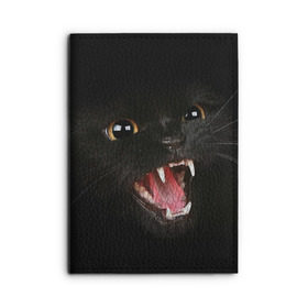 Обложка для автодокументов с принтом Черный кот в Кировске, натуральная кожа |  размер 19,9*13 см; внутри 4 больших “конверта” для документов и один маленький отдел — туда идеально встанут права | Тематика изображения на принте: глаза | клыки | хищник | черный кон