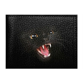 Обложка для студенческого билета с принтом Черный кот в Кировске, натуральная кожа | Размер: 11*8 см; Печать на всей внешней стороне | Тематика изображения на принте: глаза | клыки | хищник | черный кон