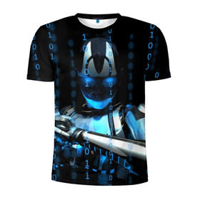 Мужская футболка 3D спортивная с принтом Киборг в Кировске, 100% полиэстер с улучшенными характеристиками | приталенный силуэт, круглая горловина, широкие плечи, сужается к линии бедра | киборг | робот | цифры