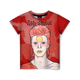 Детская футболка 3D с принтом Ziggy Stardust в Кировске, 100% гипоаллергенный полиэфир | прямой крой, круглый вырез горловины, длина до линии бедер, чуть спущенное плечо, ткань немного тянется | Тематика изображения на принте: bowie | david | ziggy stardust | боуи | дэвид | музыкант | певец | рок