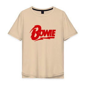 Мужская футболка хлопок Oversize с принтом Bowie надпись в Кировске, 100% хлопок | свободный крой, круглый ворот, “спинка” длиннее передней части | Тематика изображения на принте: bowie | david | боуи | дэвид | музыкант | певец | рок