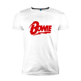 Мужская футболка премиум с принтом Bowie надпись в Кировске, 92% хлопок, 8% лайкра | приталенный силуэт, круглый вырез ворота, длина до линии бедра, короткий рукав | bowie | david | боуи | дэвид | музыкант | певец | рок