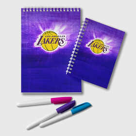 Блокнот с принтом Los Angeles Lakers в Кировске, 100% бумага | 48 листов, плотность листов — 60 г/м2, плотность картонной обложки — 250 г/м2. Листы скреплены удобной пружинной спиралью. Цвет линий — светло-серый
 | Тематика изображения на принте: basketball | la | lakers | los angeles | nba | баскет | баскетбол | баскетбольный | лейкерс | нба | спорт