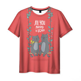 Мужская футболка 3D с принтом Кисули Love в Кировске, 100% полиэфир | прямой крой, круглый вырез горловины, длина до линии бедер | 14 февраля | love | влюбленный | день святого валентина | котики | любовь | милый | романтика | сердце