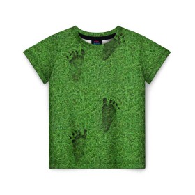 Детская футболка 3D с принтом Следы на траве в Кировске, 100% гипоаллергенный полиэфир | прямой крой, круглый вырез горловины, длина до линии бедер, чуть спущенное плечо, ткань немного тянется | Тематика изображения на принте: следы | текстуры