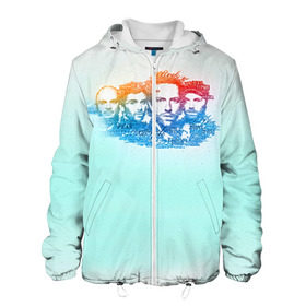 Мужская куртка 3D с принтом Coldplay в Кировске, ткань верха — 100% полиэстер, подклад — флис | прямой крой, подол и капюшон оформлены резинкой с фиксаторами, два кармана без застежек по бокам, один большой потайной карман на груди. Карман на груди застегивается на липучку | 