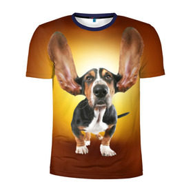 Мужская футболка 3D спортивная с принтом Бассетхаунд в Кировске, 100% полиэстер с улучшенными характеристиками | приталенный силуэт, круглая горловина, широкие плечи, сужается к линии бедра | бассетхаунд | ветер | музыка | наушники | собака | уши