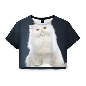 Женская футболка 3D укороченная с принтом Кот в Кировске, 100% полиэстер | круглая горловина, длина футболки до линии талии, рукава с отворотами | домашняя | животное | кот | котэ | кошка