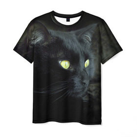 Мужская футболка 3D с принтом Черный в Кировске, 100% полиэфир | прямой крой, круглый вырез горловины, длина до линии бедер | домашняя | животное | кот | котэ | кошка | черный