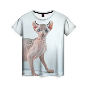 Женская футболка 3D с принтом Сфинкс в Кировске, 100% полиэфир ( синтетическое хлопкоподобное полотно) | прямой крой, круглый вырез горловины, длина до линии бедер | домашняя | животное | кот | котэ | кошка | сфинкс