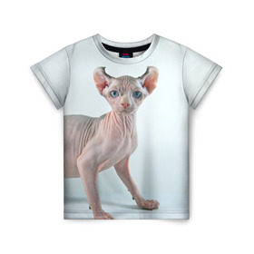 Детская футболка 3D с принтом Сфинкс в Кировске, 100% гипоаллергенный полиэфир | прямой крой, круглый вырез горловины, длина до линии бедер, чуть спущенное плечо, ткань немного тянется | домашняя | животное | кот | котэ | кошка | сфинкс