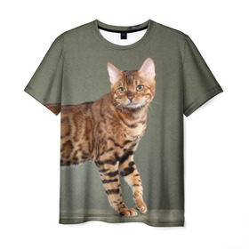 Мужская футболка 3D с принтом Бенгальский кот в Кировске, 100% полиэфир | прямой крой, круглый вырез горловины, длина до линии бедер | бенгальский | домашняя | животное | кот | котэ | кошка