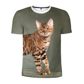 Мужская футболка 3D спортивная с принтом Бенгальский кот в Кировске, 100% полиэстер с улучшенными характеристиками | приталенный силуэт, круглая горловина, широкие плечи, сужается к линии бедра | бенгальский | домашняя | животное | кот | котэ | кошка