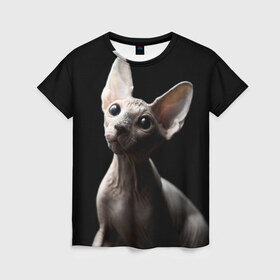 Женская футболка 3D с принтом Сфинкс в Кировске, 100% полиэфир ( синтетическое хлопкоподобное полотно) | прямой крой, круглый вырез горловины, длина до линии бедер | домашняя | животное | кот | котэ | кошка | сфинкс