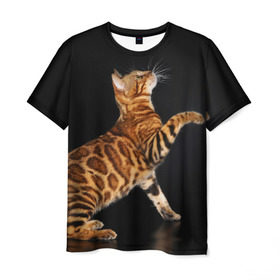 Мужская футболка 3D с принтом Бенгальская кошка в Кировске, 100% полиэфир | прямой крой, круглый вырез горловины, длина до линии бедер | Тематика изображения на принте: бенгальская | домашняя | животное | кот | котэ | кошка