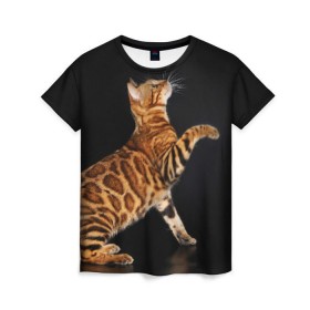 Женская футболка 3D с принтом Бенгальская кошка в Кировске, 100% полиэфир ( синтетическое хлопкоподобное полотно) | прямой крой, круглый вырез горловины, длина до линии бедер | бенгальская | домашняя | животное | кот | котэ | кошка