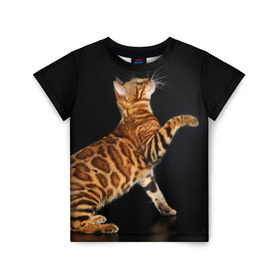 Детская футболка 3D с принтом Бенгальская кошка в Кировске, 100% гипоаллергенный полиэфир | прямой крой, круглый вырез горловины, длина до линии бедер, чуть спущенное плечо, ткань немного тянется | бенгальская | домашняя | животное | кот | котэ | кошка