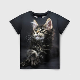 Детская футболка 3D с принтом Кот в Кировске, 100% гипоаллергенный полиэфир | прямой крой, круглый вырез горловины, длина до линии бедер, чуть спущенное плечо, ткань немного тянется | домашняя | животное | кот | котэ | кошка