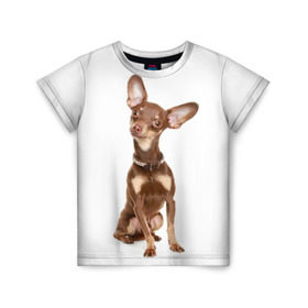 Детская футболка 3D с принтом Той-терьер в Кировске, 100% гипоаллергенный полиэфир | прямой крой, круглый вырез горловины, длина до линии бедер, чуть спущенное плечо, ткань немного тянется | животное | порода | собака | той терьер