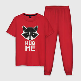 Мужская пижама хлопок с принтом Енот HUG ME в Кировске, 100% хлопок | брюки и футболка прямого кроя, без карманов, на брюках мягкая резинка на поясе и по низу штанин
 | енот