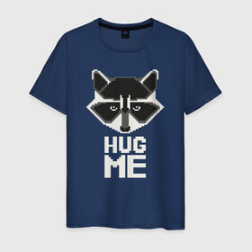 Мужская футболка хлопок с принтом Енот  HUG ME  в Кировске, 100% хлопок | прямой крой, круглый вырез горловины, длина до линии бедер, слегка спущенное плечо. | енот