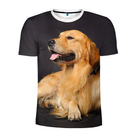 Мужская футболка 3D спортивная с принтом Золотистый ретривер в Кировске, 100% полиэстер с улучшенными характеристиками | приталенный силуэт, круглая горловина, широкие плечи, сужается к линии бедра | животное | золотистый ретривер | порода | собака