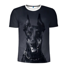 Мужская футболка 3D спортивная с принтом Доберман в Кировске, 100% полиэстер с улучшенными характеристиками | приталенный силуэт, круглая горловина, широкие плечи, сужается к линии бедра | Тематика изображения на принте: доберман | животное | порода | собака