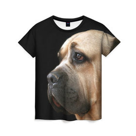 Женская футболка 3D с принтом Канне корсо в Кировске, 100% полиэфир ( синтетическое хлопкоподобное полотно) | прямой крой, круглый вырез горловины, длина до линии бедер | животное | канне корсо | порода | собака
