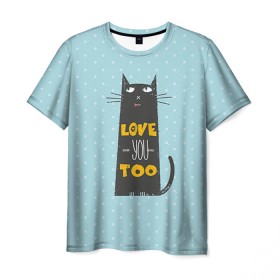 Мужская футболка 3D с принтом Влюбленный кот в Кировске, 100% полиэфир | прямой крой, круглый вырез горловины, длина до линии бедер | 14 февраля | cat | love | love you | валентин | влюбленные | день святого валентина | кот | котики | лав | любовь | подарок девушке | подарок парню