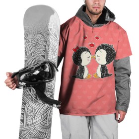 Накидка на куртку 3D с принтом Влюбленные пингвины в Кировске, 100% полиэстер |  | 14 февраля | love | love you | валентин | влюбленные | день святого валентина | лав | любовь | пингвины | подарок девушке | подарок парню
