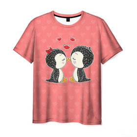 Мужская футболка 3D с принтом Влюбленные пингвины в Кировске, 100% полиэфир | прямой крой, круглый вырез горловины, длина до линии бедер | 14 февраля | love | love you | валентин | влюбленные | день святого валентина | лав | любовь | пингвины | подарок девушке | подарок парню