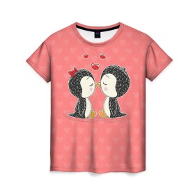 Женская футболка 3D с принтом Влюбленные пингвины в Кировске, 100% полиэфир ( синтетическое хлопкоподобное полотно) | прямой крой, круглый вырез горловины, длина до линии бедер | 14 февраля | love | love you | валентин | влюбленные | день святого валентина | лав | любовь | пингвины | подарок девушке | подарок парню