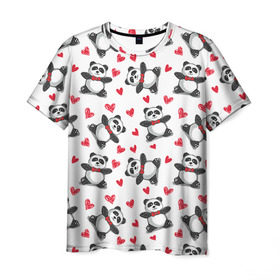 Мужская футболка 3D с принтом Панда и любовь в Кировске, 100% полиэфир | прямой крой, круглый вырез горловины, длина до линии бедер | 14 февраля | bears | love | love you | валентин | влюбленные | день святого валентина | лав | любовь | медведб | медведи | мишки | подарок девушке | подарок парню