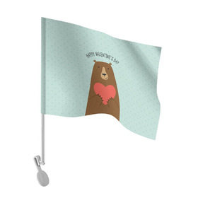 Флаг для автомобиля с принтом Медведь с сердцем в Кировске, 100% полиэстер | Размер: 30*21 см | 14 февраля | bears | love | love you | валентин | влюбленные | день святого валентина | лав | любовь | медведб | медведи | мишки | подарок девушке | подарок парню