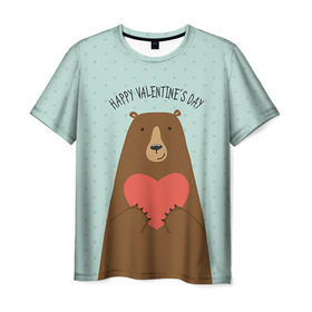 Мужская футболка 3D с принтом Медведь с сердцем в Кировске, 100% полиэфир | прямой крой, круглый вырез горловины, длина до линии бедер | 14 февраля | bears | love | love you | валентин | влюбленные | день святого валентина | лав | любовь | медведб | медведи | мишки | подарок девушке | подарок парню