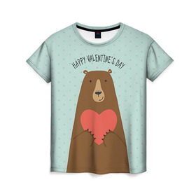 Женская футболка 3D с принтом Медведь с сердцем в Кировске, 100% полиэфир ( синтетическое хлопкоподобное полотно) | прямой крой, круглый вырез горловины, длина до линии бедер | 14 февраля | bears | love | love you | валентин | влюбленные | день святого валентина | лав | любовь | медведб | медведи | мишки | подарок девушке | подарок парню