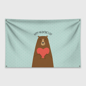 Флаг-баннер с принтом Медведь с сердцем в Кировске, 100% полиэстер | размер 67 х 109 см, плотность ткани — 95 г/м2; по краям флага есть четыре люверса для крепления | 14 февраля | bears | love | love you | валентин | влюбленные | день святого валентина | лав | любовь | медведб | медведи | мишки | подарок девушке | подарок парню