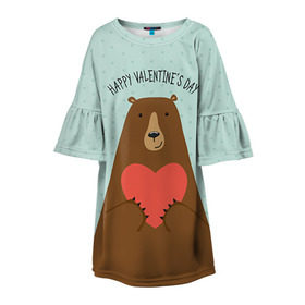 Детское платье 3D с принтом Медведь с сердцем в Кировске, 100% полиэстер | прямой силуэт, чуть расширенный к низу. Круглая горловина, на рукавах — воланы | 14 февраля | bears | love | love you | валентин | влюбленные | день святого валентина | лав | любовь | медведб | медведи | мишки | подарок девушке | подарок парню