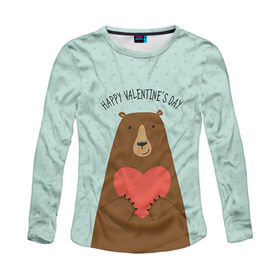 Женский лонгслив 3D с принтом Медведь с сердцем в Кировске, 100% полиэстер | длинные рукава, круглый вырез горловины, полуприлегающий силуэт | 14 февраля | bears | love | love you | валентин | влюбленные | день святого валентина | лав | любовь | медведб | медведи | мишки | подарок девушке | подарок парню